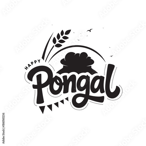 Happy Pongal Text Typography Template Design