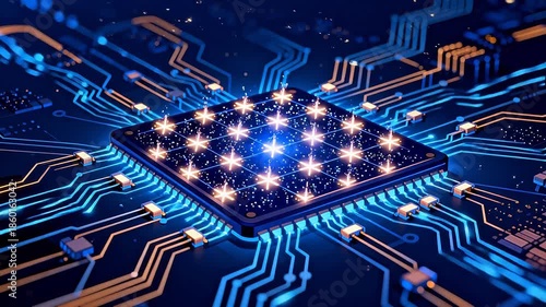 Wallpaper Mural Microchip with glowing circuits Torontodigital.ca