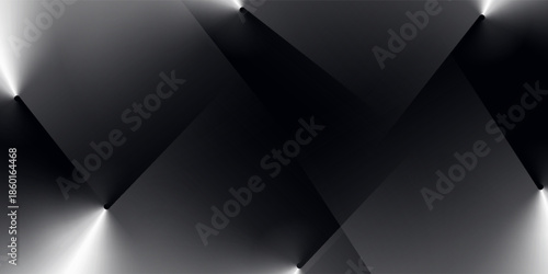 Minimalist black and white modern abstract background. Color gradient. Web banner. Geometric shapes. 3D effect. Lines, stripes, triangles. Design. Futuristic. Metallic effect.