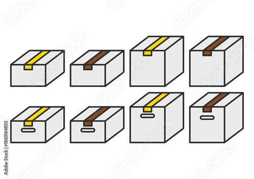 ダンボールカラー／Cardboard box, Shipping, Delivery, Moving, Vector, Flat design