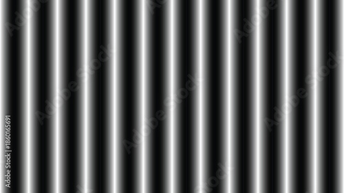Seamless pattern of vertical black and white corrugated stripes with a metallic gradient effect, creating a ribbed texture.