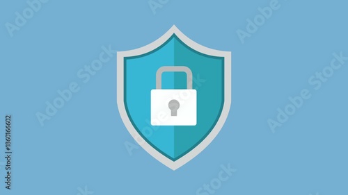 Shield with padlock cyber security 2d Animation with Alpha Matte