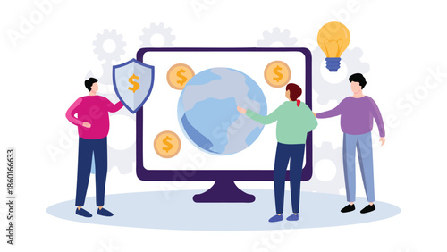 Global business team collaborating on financial security and investment strategy