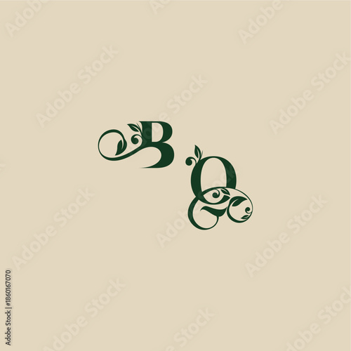 with monogram and leaf concept of elegant beautifull QB wedding organic logo letter