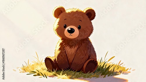 Wallpaper Mural Cute brown bear cub sitting on grass Torontodigital.ca