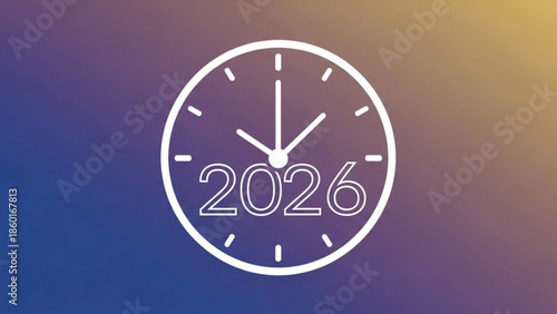 2026 Year Inside Clock Face Vector Illustration on Gradient Background