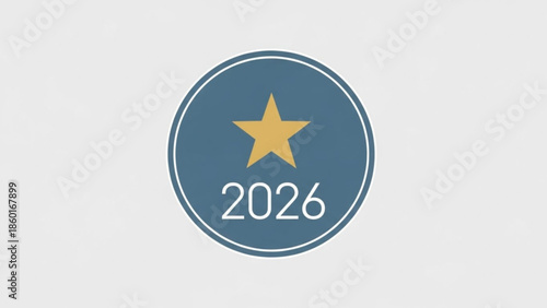 2026 Gold Star Blue Circle Badge Isolated on White Background