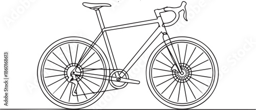 Single one line drawing professional gravel bicycle or road bike with drop handlebars and disc brakes.one line vector illustration with out background