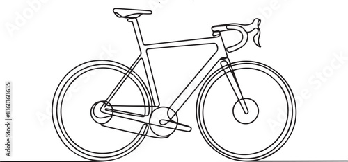Single one line drawing professional gravel bicycle or road bike with drop handlebars and disc brakes.one line vector illustration with out background