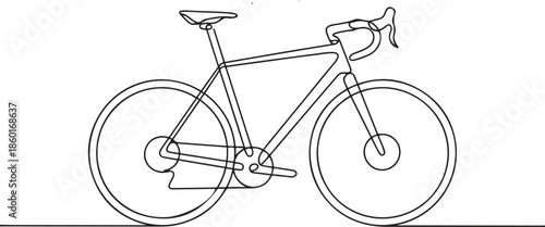 Single one line drawing professional gravel bicycle or road bike with drop handlebars and disc brakes.one line vector illustration with out background