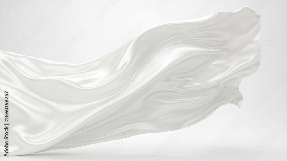 Fototapeta premium White silk fabric flowing smoothly presenting elegant wave