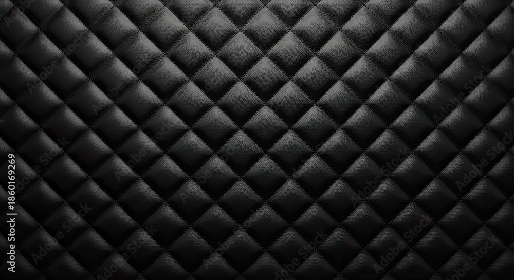 Fototapeta premium Luxurious Black Leather Quilted Pattern Background, Creates an Elegant and Modern Aesthetic