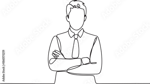 Continuous one line drawing of young handsome male flight attendant posing cross arm on chest.one line vector illustration with out background.