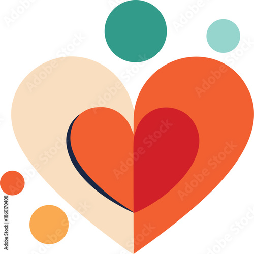 Colorful heart with circles isolated on transparent background, Vector, illustration