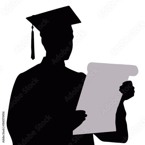 SILHOUETTE OF A PERSON WITH A TOGA AND PAPER