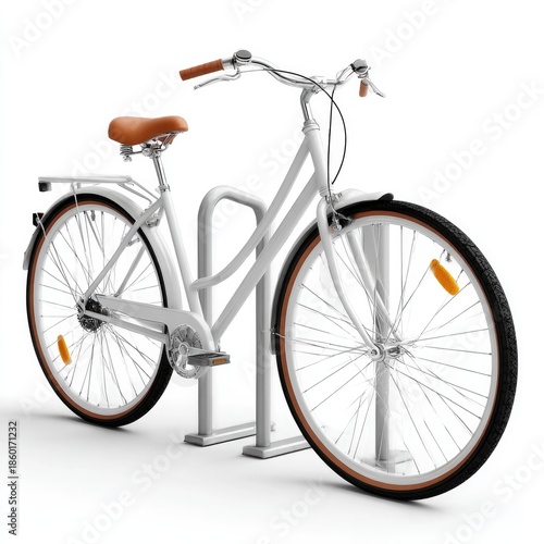 Frosted bicycle parking rack isolated on white background for design and display concepts