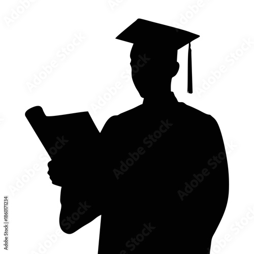 SILHOUETTE OF A PERSON WITH A TOGA AND PAPER