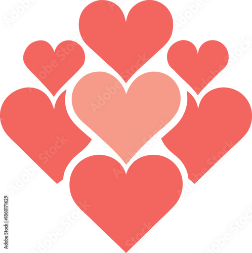 Interconnected hearts isolated on transparent background, Vector, illustration