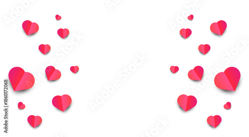 An abstract composition of red and pink hearts floating in space. A symbol of love, romance, care, and positive emotions.