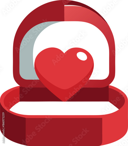 Red heart jewelry box isolated on transparent background, Vector, illustration
