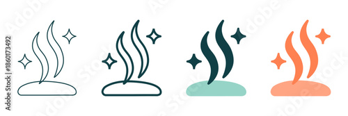 Set of minimalist aroma icons with transparent background, depicting pleasant fragrance symbols, fresh scent indicators, clean air, and wellness concepts, vector illustration