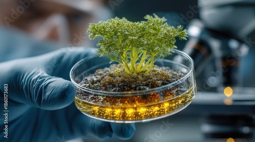 A close-up of a scientists hand holding a petri dish