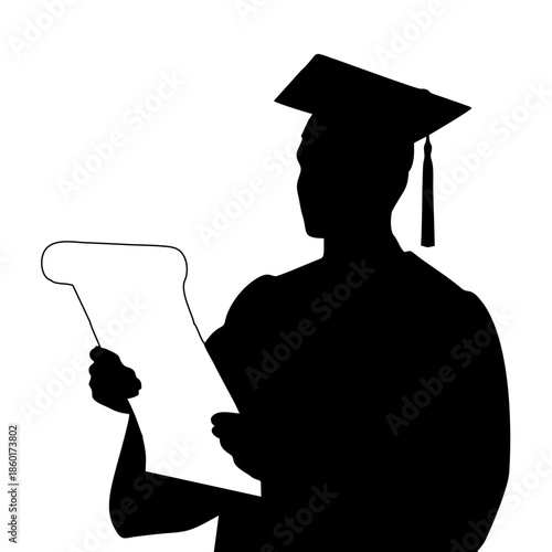 SILHOUETTE OF A PERSON WITH A TOGA AND PAPER