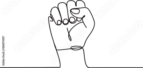 One line hand with clenched fingers. Protest or revolution concept.one line vector illustration with out background.