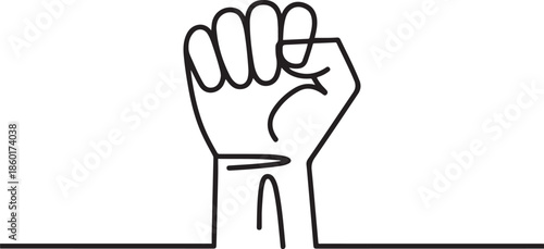 One line hand with clenched fingers. Protest or revolution concept.one line vector illustration with out background.