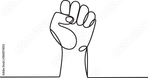 One line hand with clenched fingers. Protest or revolution concept.one line vector illustration with out background.