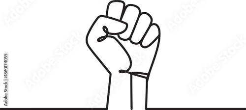 One line hand with clenched fingers. Protest or revolution concept.one line vector illustration with out background.
