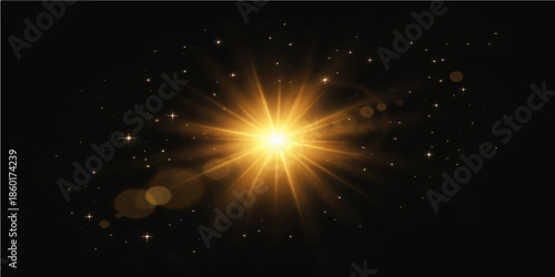 A bright explosion of glowing fireworks and stars shines in the dark night sky for a festive Christmas holiday celebration illustration