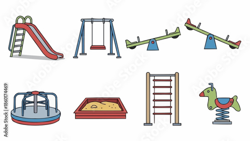 Collection of colorful playground equipment illustrations.