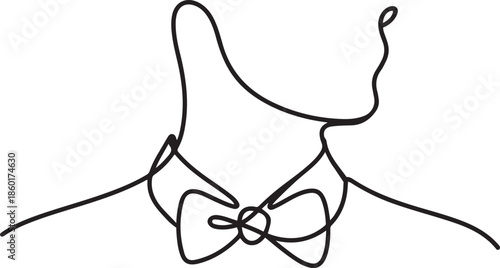 Neck with a bow tie single line art.one line vector illustration with out background.