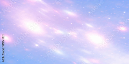 Abstract blue sky background with bright stars and fluffy white clouds in a sunny summer atmosphere