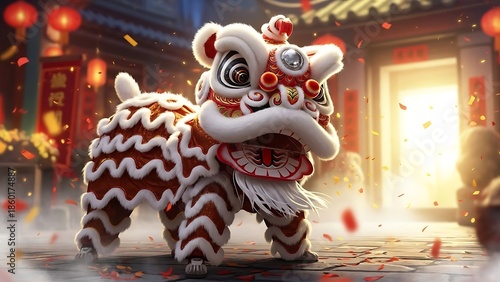 Wallpaper Mural Vibrant lion dance in traditional setting Torontodigital.ca