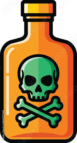 An illustration of a bottle with a green skull and crossbones symbol indicating danger