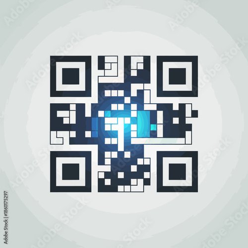 QR Code Design with Blue Accent on White Background.