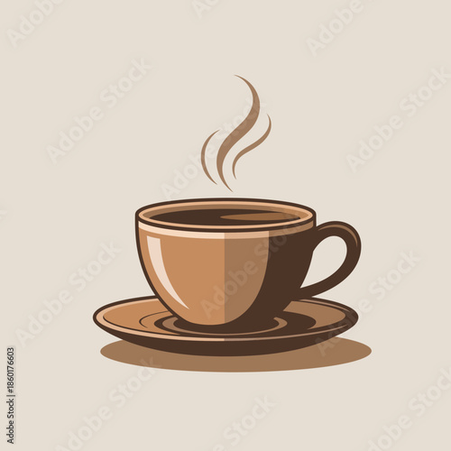 Steaming Hot Coffee in a Brown Cup and Saucer.