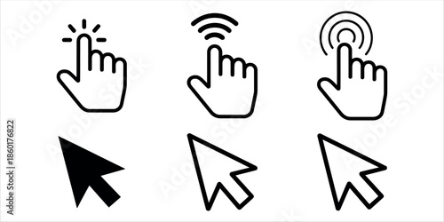 Modern computer cursor and hand icons for digital design vector
