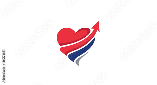 Medical and health success logo featuring a red heart with a blue stripe and an arrow pointing upwards symbolizing recovery.
