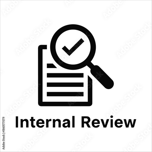 Internal Review Icon, Business Evaluation and Quality Assessment Vector, Black and White Office Icon on White Background
