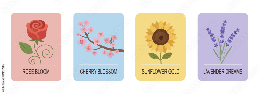 Fototapeta premium Floral Essence Botanical Illustration Card Set.