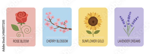 Floral Essence Botanical Illustration Card Set.