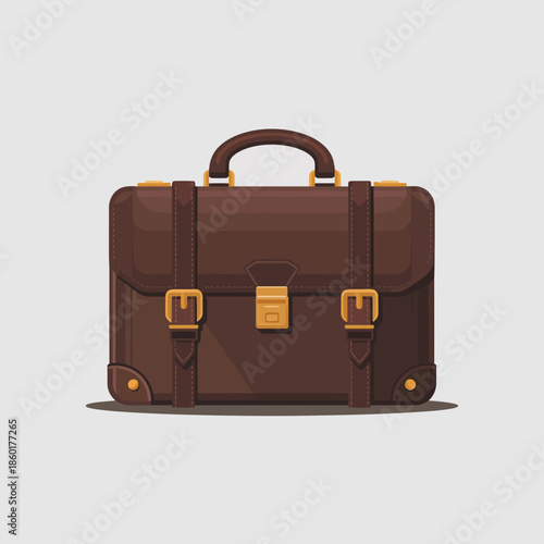 Brown Leather Briefcase with Gold Buckles and Handle.