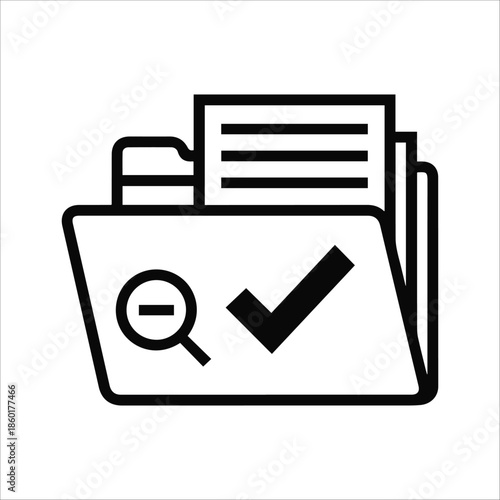 Documentation Icon, Business Records and File Management Vector, Black and White Office Icon on White Background

