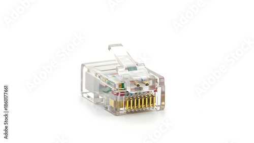 Ethernet connector for network cable on a clean white background for technology and communication