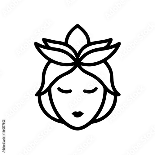 Mother Nature Woman Face Logo with Leaves and Floral Elements