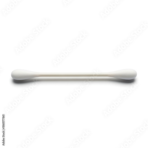 A Single White Cotton Swab with Two Rounded Ends on a White Background