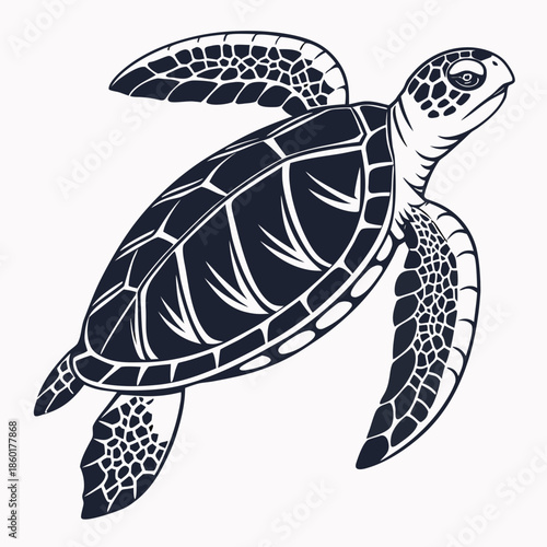 Minimalist Black and White Turtle Outline Vector Graphic